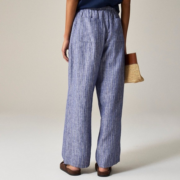 NEW!! J. CREW New Soliel Pants Striped Linen Blue & White Elastic Waist X-Large - Picture 7 of 15